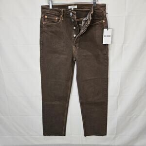 Re/Done Women's 70s Stove Pipe Crop Jeans Button Fly Raw Hem Brown Size 30